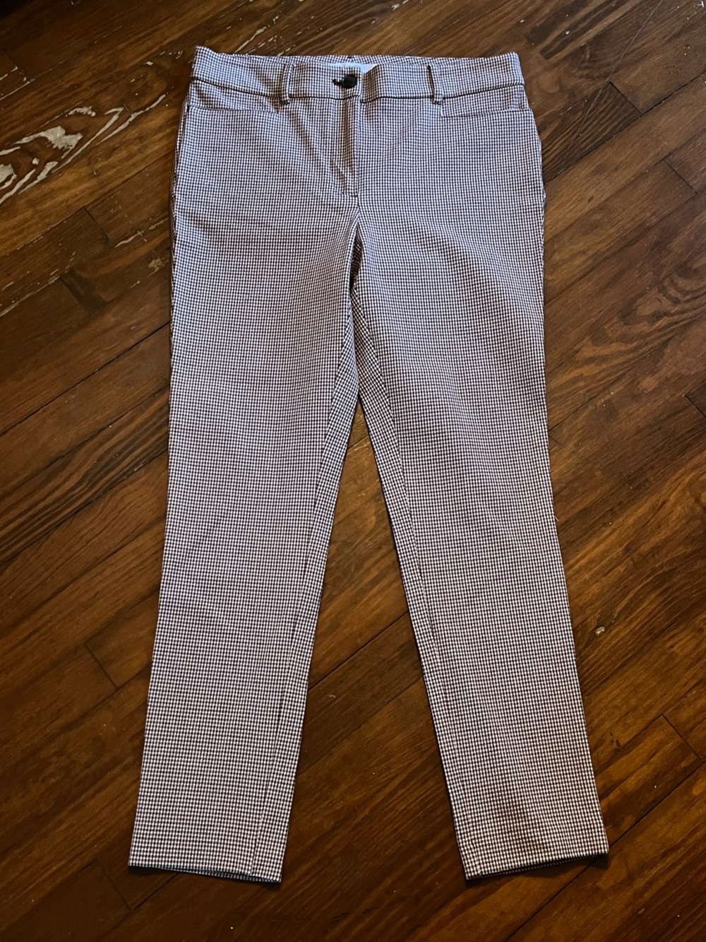 Loft Women’s Size 6 Burgundy and Cream Houndstooth Sutton Skinny Pants - Picture 2 of 10